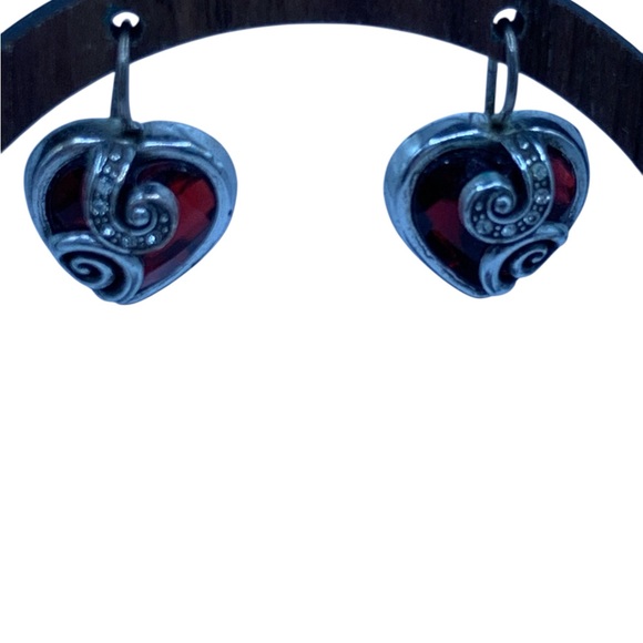 Brighton Red Crystal Heart Earrings French Hooks Rare Retired Cupids Love - Picture 5 of 9